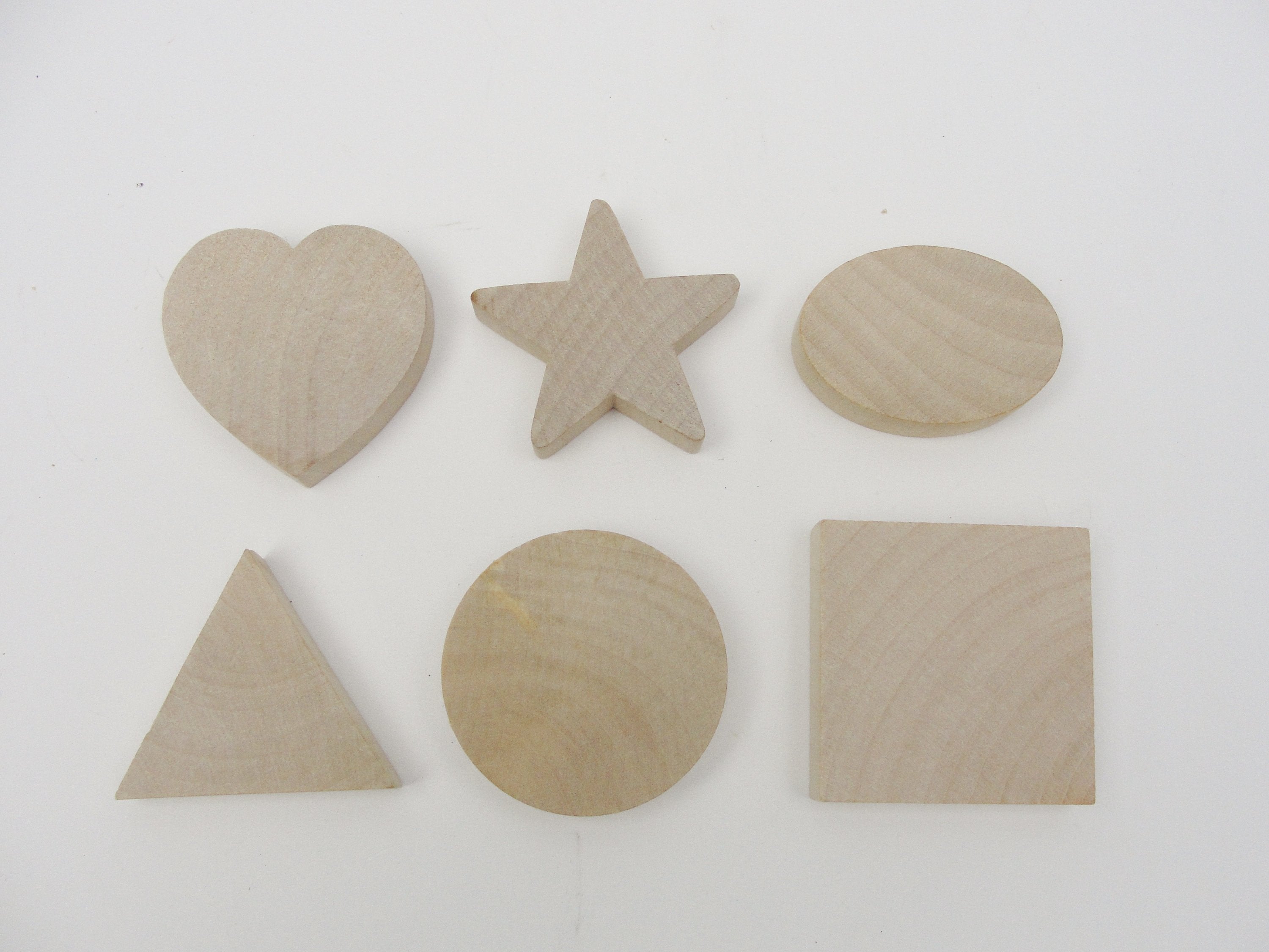 Chunky wood shape set 2 x 1/2 heart, star, oval, triangle, circle, and  square