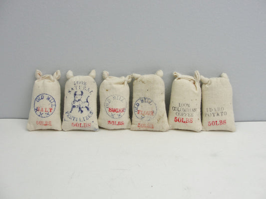 Miniature feed sacks set of 6